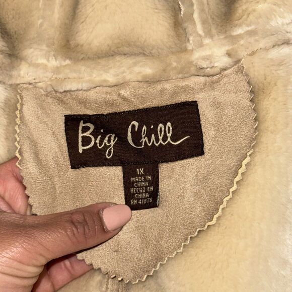 Big Chill Women’s Jacket 1X Tan Faux Fur Hooded Full Zip Fur Lined Plus Size - Picture 8 of 8